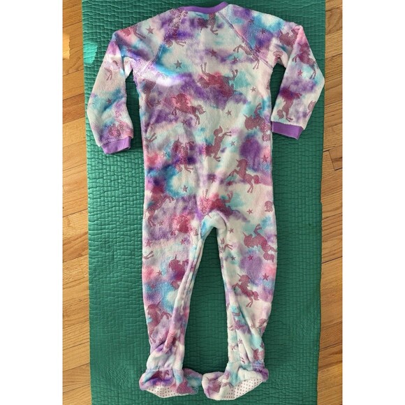 The Children's Place Pajamas Footed Fleece Size 5T Unicorn Sparkly Purple Pink - Picture 2 of 16